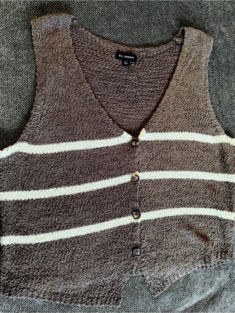 Blu Pepper Brown and Cream Striped Button-Up Sweater Vest